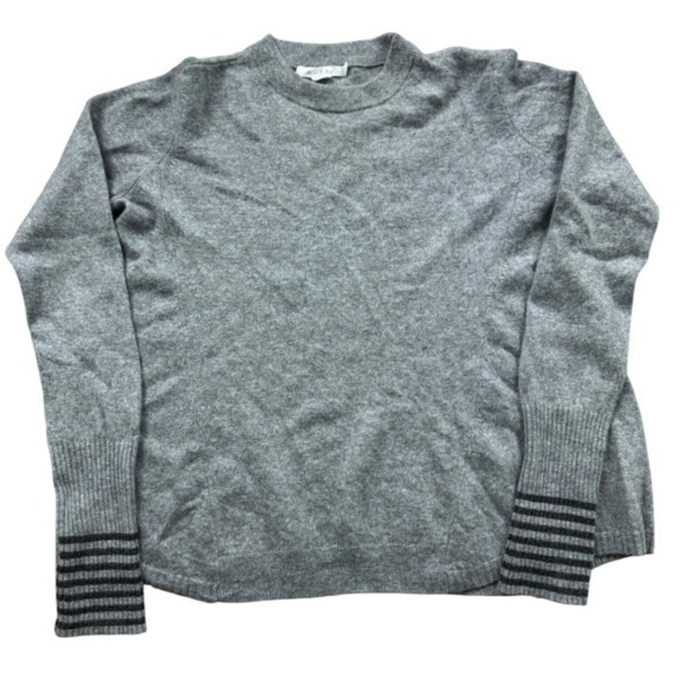 Duffy Women's Gray Cashmere Blend Striped Cuff Long Sleeve‎ Sweater